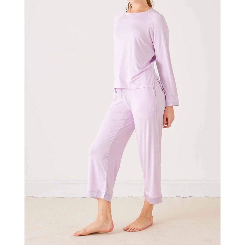 *Flawed Mersea Satin Sailor Modal Pajama Set Moonlit Lilac Crop Pant XS Mer Sea